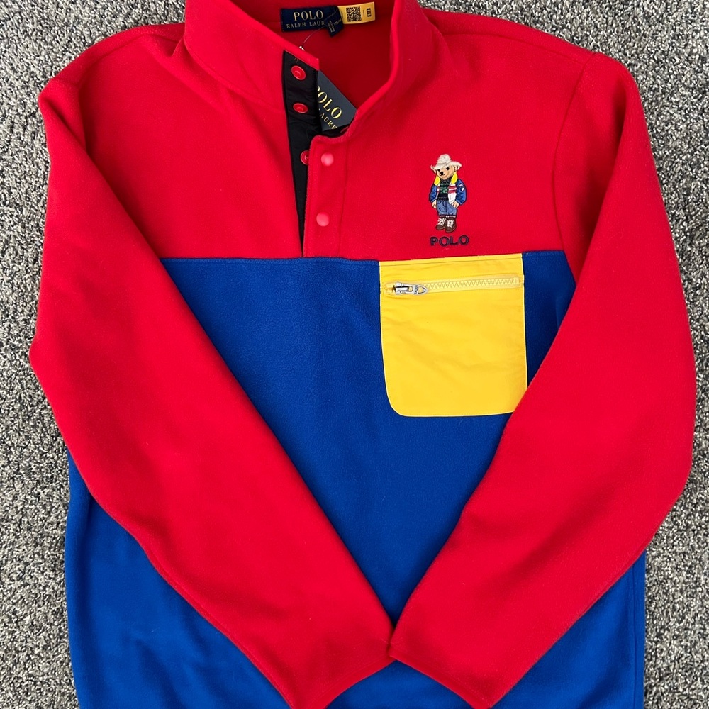 Ralph Lauren Red and Blue Polo Fleece with Yellow Accent Pocket